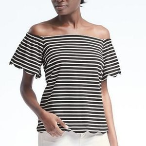 Banana Republic Striped Scalloped Off the Shoulder Top, Size M